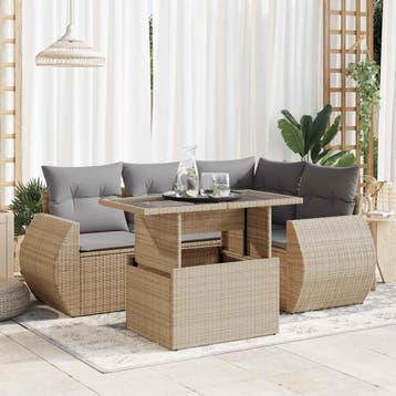vidaXL 5-delige Loungeset met kussens poly rattan beige, Verzenden, Nieuw, Loungeset