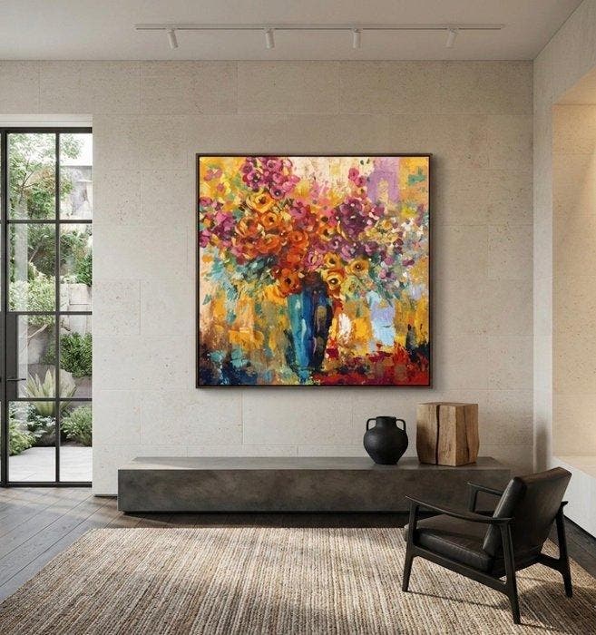 Nguyn V.L (1993) - Bouquet Printanier 80 80 cm, Antiek en Kunst, Kunst | Schilderijen | Modern