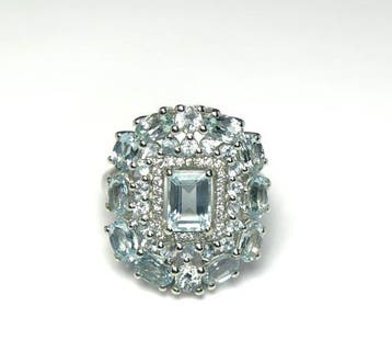 Zonder minimumprijs - Ring Zilver - 6.10ct. tw. Aquamarijn -, Sieraden, Tassen en Uiterlijk, Nieuw