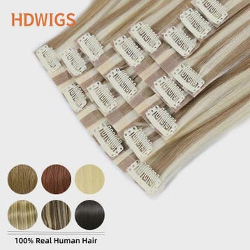 8-delige Clip-in Haarverlenging van Echt Menselijk Haar - St, Sieraden, Tassen en Uiterlijk, Uiterlijk | Haarverzorging, Verzenden