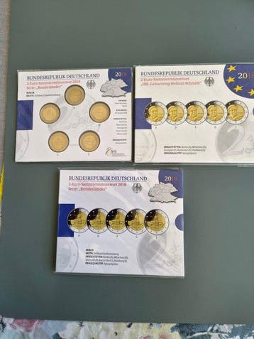 Duitsland. 2 Euro 2018 (15 monnaies) Proof + BU (Zonder