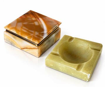 Pair of Italian Mid-Century Onyx Jewellery Box & Hand-Carved