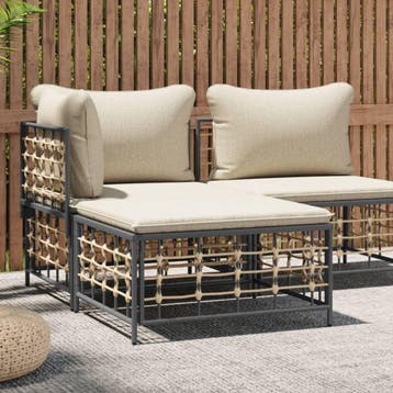 vidaXL Tuinvoetenbank met beige kussen poly rattan, Verzenden, Nieuw