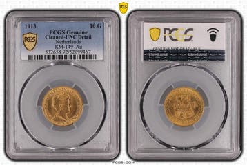 Gouden Wilhelmina 10 gulden 1913 UNC details PCGS, Postzegels en Munten, Munten | Nederland, Verzenden, Goud, Koningin Wilhelmina