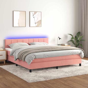 vidaXL Boxspring met matras en LED fluweel roze 180x200 cm, Eenpersoons, Verzenden, Nieuw, 80 cm