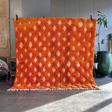 oranje Marokkaanse wollen vloerkleed – handgemaakt, Nieuw