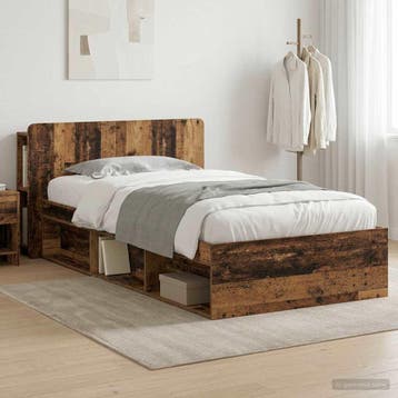 vidaXL Bedframe met opslag Oud hout 100 x 200 cm Bewerkt, Eenpersoons, Bruin, Verzenden, Nieuw