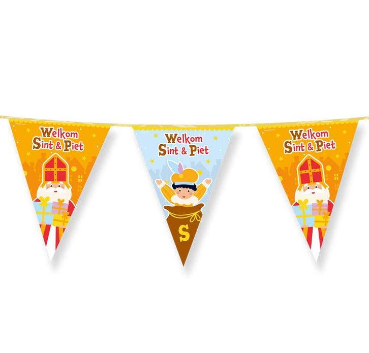 Vlaggenlijn Welkom Sint en Piet 10M Dubbelzijdig, Diversen, Sinterklaas, Verzenden