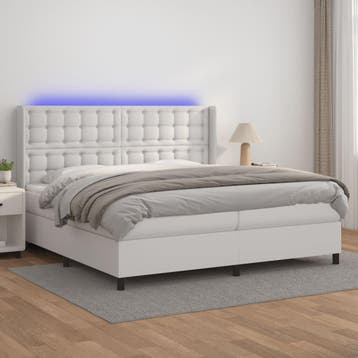 vidaXL Boxspring met matras en LED kunstleer wit 200x200 cm, Overige materialen, Verzenden, Wit, Overige maten