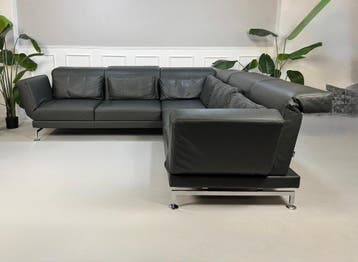 Brühl Moule Hoekbank Designbank Bank Leer Grijs, Hoekbank, Leer, Ophalen of Verzenden, Zo goed als nieuw