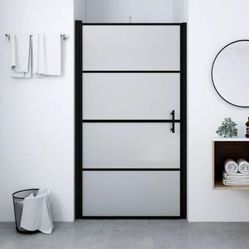 vidaXL Douchedeur mat 81x195 cm gehard glas zwart, Verzenden, Nieuw
