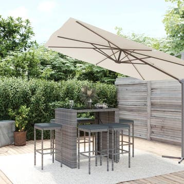 vidaXL 7-delige Tuinbarset met kussens poly rattan grijs, Verzenden, Nieuw, 6 zitplaatsen