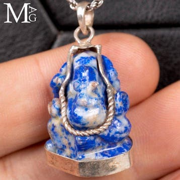 Lapis lazuli uitgehouwen - Ganesh-figuur Met de hand