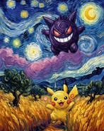 AT9 - [Canvas L] Pikachu x Gengar Night - Van Gogh Tribute, Nieuw