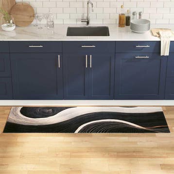 vidaXL Keuken Vloerkleed Zwart 180 x 60 cm Fluweel, Verzenden, Nieuw