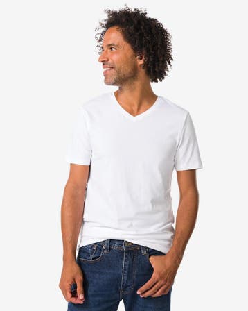 HEMA Heren T-shirts slimfit v-hals extra lang - 2 stuks wit, Verzenden, Nieuw