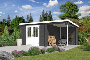 Outdoor Life Blokhut Tampa met Overkapping Carbon Grey-Wit, Tuin en Terras, Tuinhuizen, Nieuw