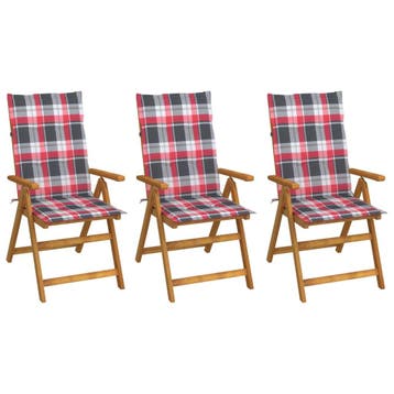 vidaXL Set van 3 klapstoelen met kussens, gemaakt van, Verzenden, Nieuw, Hout