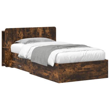 vidaXL Bedframe met opslag Gerookt eiken 90 x 190 cm Bewerkt, Eenpersoons, Bruin, Verzenden, Nieuw