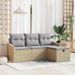 vidaXL Bankstel met kussen met opslag 4 pcs Beige poly, Verzenden, Nieuw, Rotan, 4 zitplaatsen