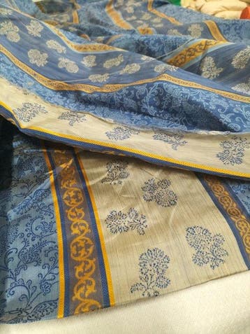 Lussuoso tendone damascato beige e blu - made in Italy -
