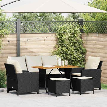 vidaXL 6-delige Loungeset met kussens poly rattan zwart, Verzenden, Nieuw, Loungeset