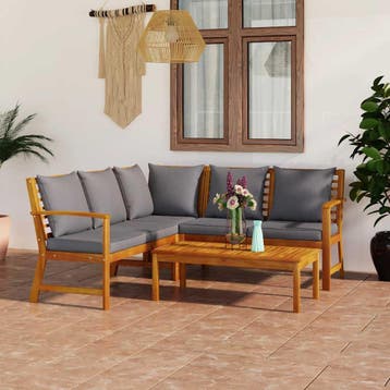 vidaXL 4-delige Loungeset met kussens massief acaciahout, Verzenden, Nieuw, Hardhout, Loungeset