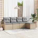 vidaXL Bankstel met kussen 5 pcs Beige poly rattan, Verzenden, Nieuw, Rotan