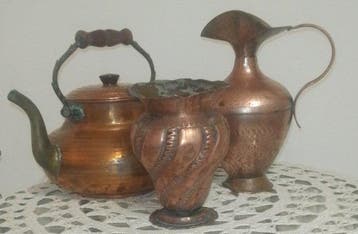 Kruik (3) - Koper, Hout - Ketel, Karaf, Vaas