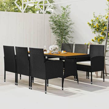 vidaXL 7-delige Tuinset poly rattan zwart, Tuin en Terras, Verzenden, Nieuw, 6 zitplaatsen, Tuinset