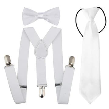 Fako Fashion - Kinder Bretels, Vlinderstrik & Stropdas - Wit, Verzenden, Nieuw