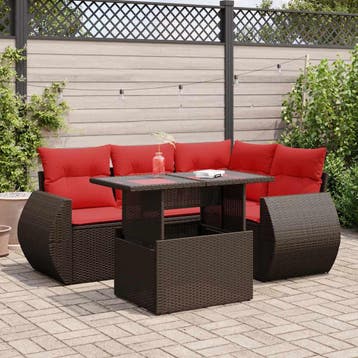 vidaXL 5-delige Loungeset met kussens poly rattan acacia, Verzenden, Nieuw, Loungeset