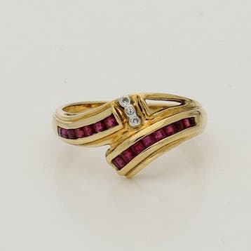 Ring - 18 karaat Geel goud - Robijn, diamant, Sieraden, Tassen en Uiterlijk, Ringen, Nieuw