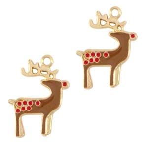 2 x Metalen epoxy bedels rendier Goud-bruin met strass Ma..., Ophalen of Verzenden, Nieuw, Kraal