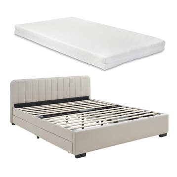 Bed Nofrenna met matras en 4 bedlades 200x140 cm beige [en.c, Verzenden, Nieuw