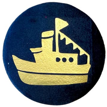 Baretspeld / button met de stoomboot blauw, Diversen, Ophalen of Verzenden, Nieuw