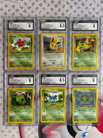 Pokémon - 6 Graded card - Eevee, Hoppip, Metapod, Caterpie,, Nieuw