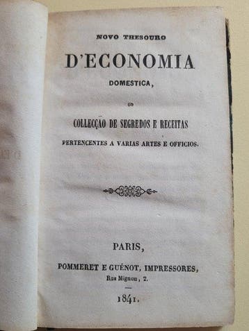 Não diz - Novo Thesouro d´economia domestica ou collecção de