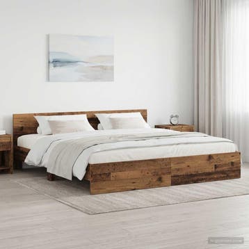 vidaXL Bedframe met Hoofdeinde Oud hout 200 x 200 cm Bewerkt, Bruin, Verzenden, Hout, Nieuw