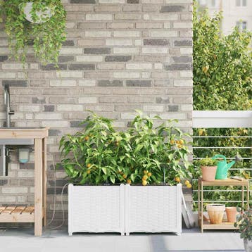 vidaXL Tuin Bloempot 2 st Wit 80 x 40 x 37,5 cm PP, Verzenden, Nieuw, Minder dan 60 cm