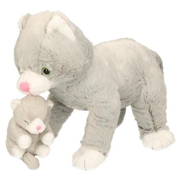 Pluche moederpoes met kitten - knuffel - 32 cm, Verzenden, Nieuw