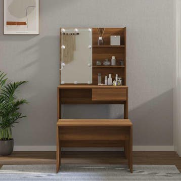 vidaXL Kaptafelset met LED-verlichting bewerkt hout bruin, Huis en Inrichting, Verzenden, Nieuw