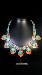 Vintage Berber-halsketting - Turkoois + Koraal Halsketting -