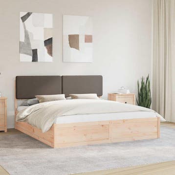 vidaXL Bedframe met Gevoerd Hoofdgedeelte Taupe 200 x 200 cm, Verzenden, Nieuw, Tweepersoons, Hout