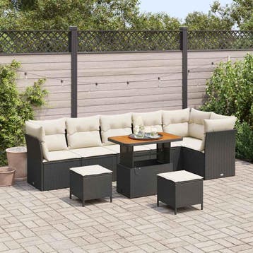 vidaXL Tuinbankenset 9 st Zwart poly rattan, Verzenden, Nieuw, Rotan, Meer dan 8 zitplaatsen