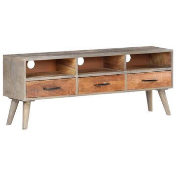 vidaXL Tv-meubel 130x35x51 cm massief ruw mangohout grijs, 100 tot 150 cm, Verzenden, Nieuw, Minder dan 100 cm