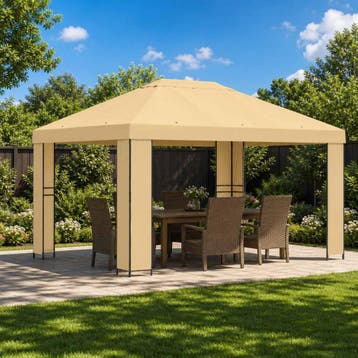 vidaXL Paviljoen 4 × 3 m Crèmekleurig Polyester en staal 190, Verzenden, Nieuw