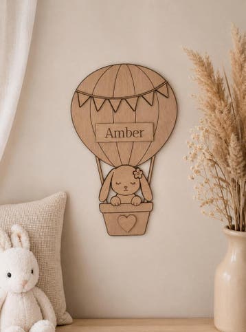 Gepersonaliseerde houten luchtballon met naam | Kinderkamer, Ophalen of Verzenden, Nieuw, Wanddecoratie