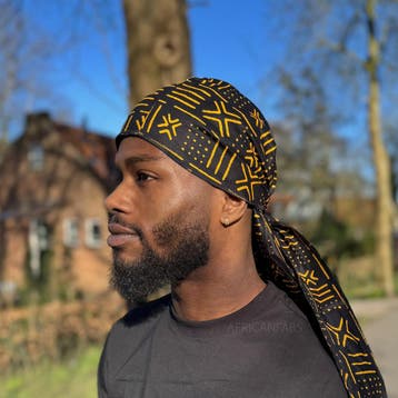 Durag / Du-rag / Do-rag / Bandana - Unisex - Zwart / gele Bo, Ophalen of Verzenden, Nieuw