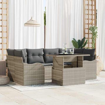 vidaXL Tuin Sofa Set 7 st Licht Grijs en Grijs poly rattan, Verzenden, Nieuw, 7 zitplaatsen
